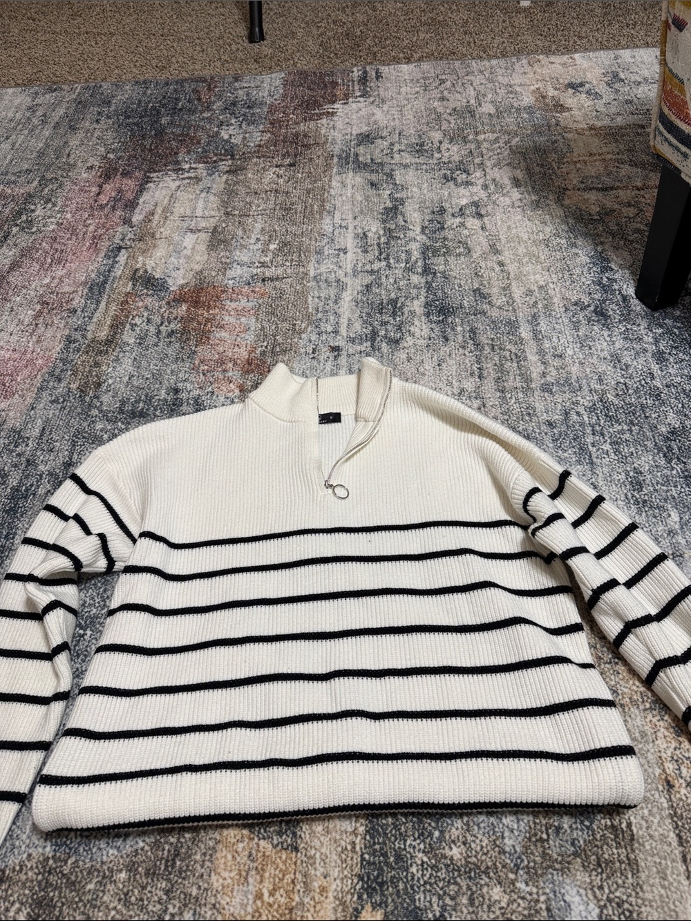 Men's Cream Zip-Neck Stripe Sweater